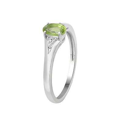 Jewelexcess Sterling Silver Oval Peridot & Diamond Accent Ring