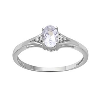 Jewelexcess Sterling Silver Oval Aquamarine & Diamond Accent Ring