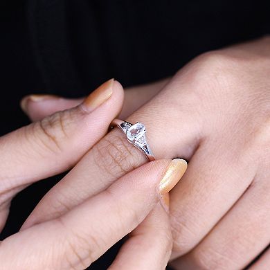 Jewelexcess Sterling Silver Oval Aquamarine & Diamond Accent Ring