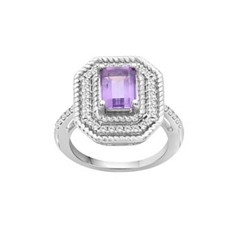 Jewelexcess Sterling Silver Amethyst & 1/3 Carat T.W. Diamond Halo Ring