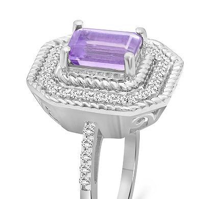 Jewelexcess Sterling Silver Amethyst & 1/3 Carat T.W. Diamond Halo Ring