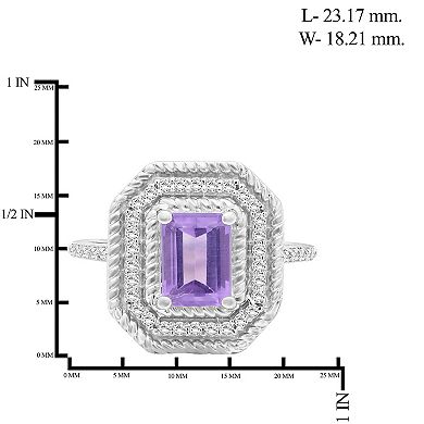 Jewelexcess Sterling Silver Amethyst & 1/3 Carat T.W. Diamond Halo Ring