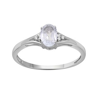 Jewelexcess Sterling Silver Oval White Topaz & Diamond Accent Ring