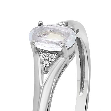 Jewelexcess Sterling Silver Oval White Topaz & Diamond Accent Ring