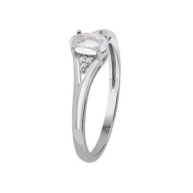 Jewelexcess Sterling Silver Oval White Topaz & Diamond Accent Ring