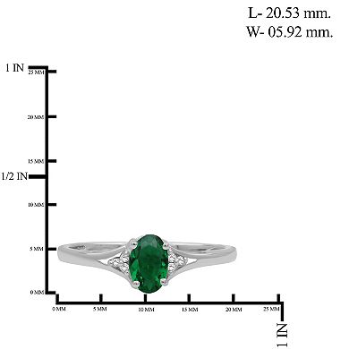 Jewelexcess Sterling Silver Oval Lab-Created Emerald & Diamond Accent Ring
