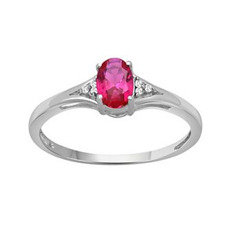 Jewelexcess Sterling Silver Oval Lab-Created Ruby & Diamond Accent Ring