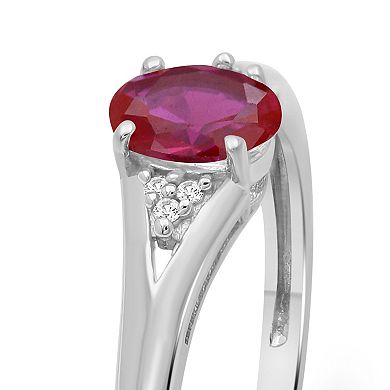 Jewelexcess Sterling Silver Oval Lab-Created Ruby & Diamond Accent Ring