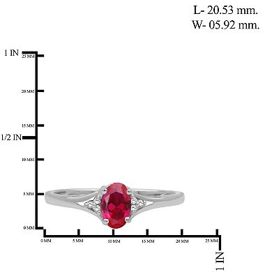 Jewelexcess Sterling Silver Oval Lab-Created Ruby & Diamond Accent Ring