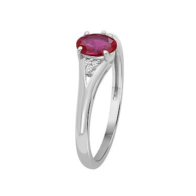 Jewelexcess Sterling Silver Oval Lab-Created Ruby & Diamond Accent Ring