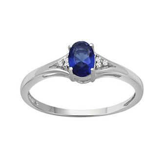 Jewelexcess Sterling Silver Lab-Created Sapphire & Diamond Accent Ring