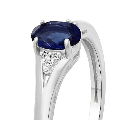 Jewelexcess Sterling Silver Lab-Created Sapphire & Diamond Accent Ring