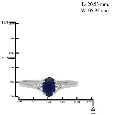 Jewelexcess Sterling Silver Lab-Created Sapphire & Diamond Accent Ring