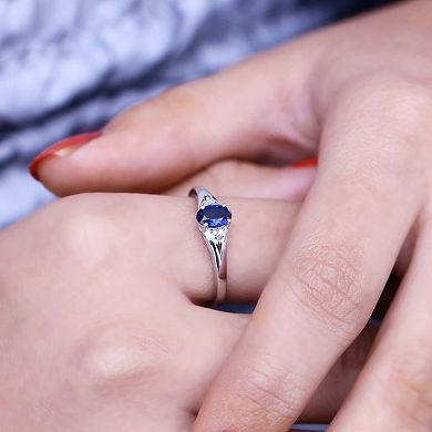 Jewelexcess Sterling Silver Lab-Created Sapphire & Diamond Accent Ring