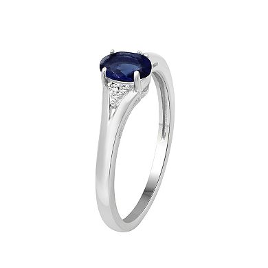 Jewelexcess Sterling Silver Lab-Created Sapphire & Diamond Accent Ring