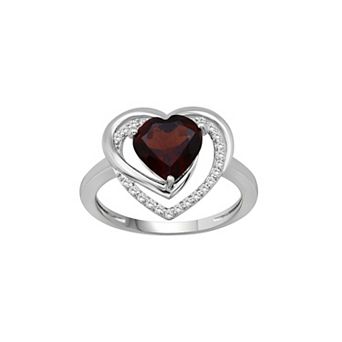 Jewelexcess Sterling Silver Garnet & 1/8 Carat T.W. Diamond Heart Ring