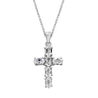 Jewelexcess Sterling Silver White Topaz Cross Pendant Necklace