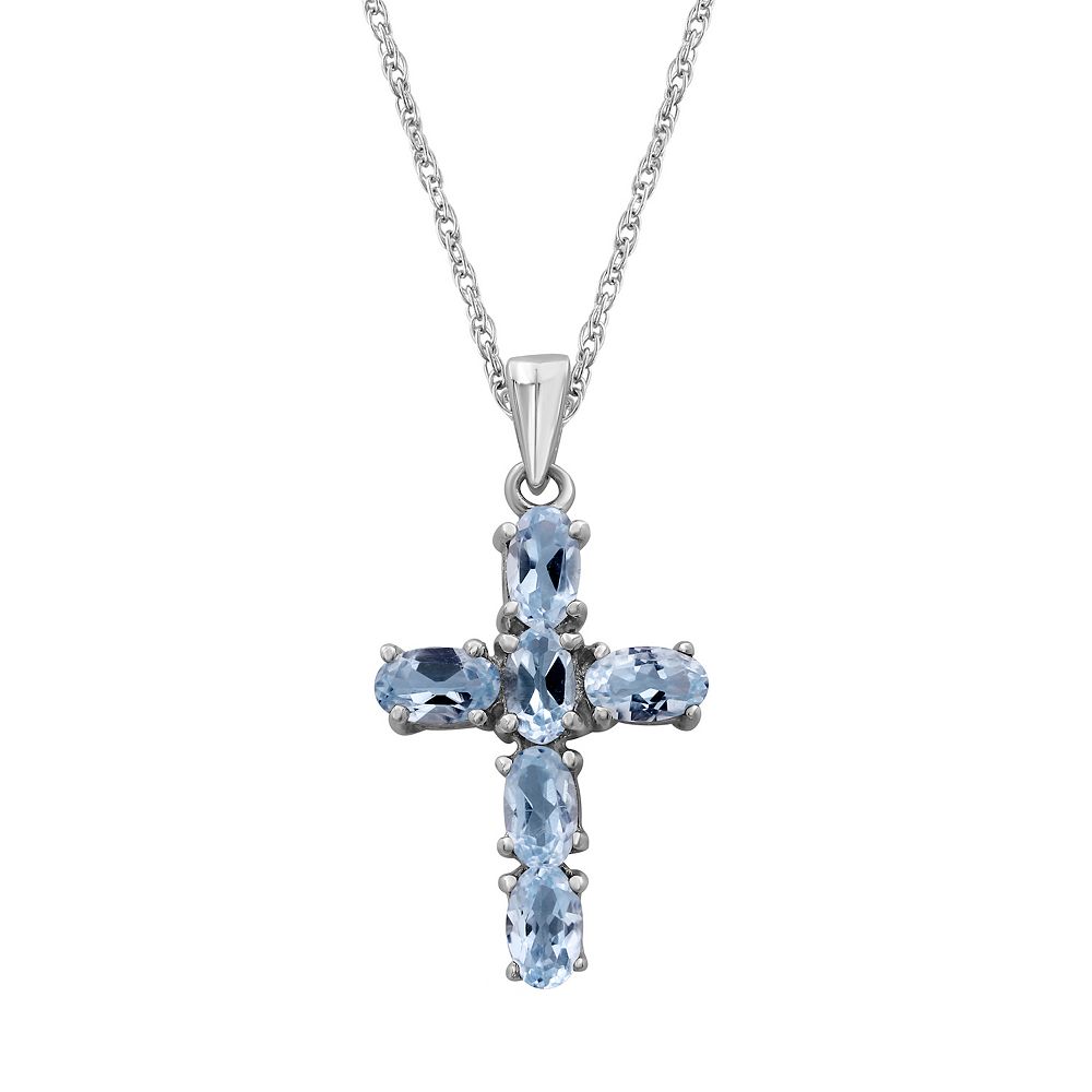 Jewelexcess Sterling Silver Sky Blue Topaz Cross Pendant