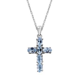 Jewelexcess Sterling Silver Sky Blue Topaz Cross Pendant Necklace