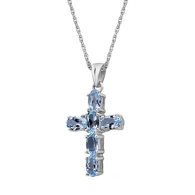 Jewelexcess Sterling Silver Sky Blue Topaz Cross Pendant Necklace