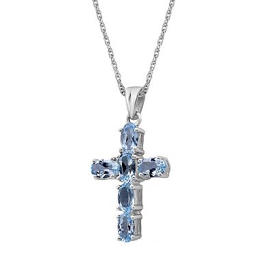 Jewelexcess Sterling Silver Sky Blue Topaz Cross Pendant Necklace