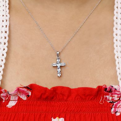 Jewelexcess Sterling Silver Sky Blue Topaz Cross Pendant Necklace