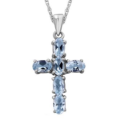 Jewelexcess Sterling Silver Sky Blue Topaz Cross Pendant Necklace