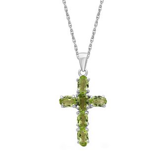 Jewelexcess Sterling Silver Peridot Pendant Cross Necklace