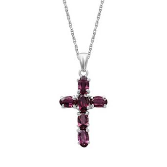 Jewelexcess Sterling Silver Garnet Cross Pendant Necklace
