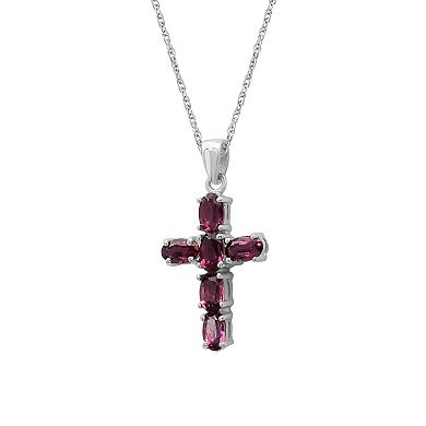 Jewelexcess Sterling Silver Garnet Cross Pendant Necklace