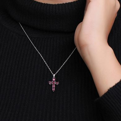 Jewelexcess Sterling Silver Garnet Cross Pendant Necklace