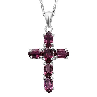 Jewelexcess Sterling Silver Garnet Cross Pendant Necklace