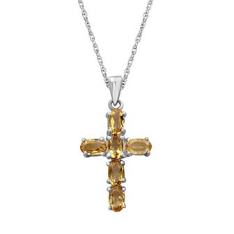 Jewelexcess Sterling Silver Citrine Cross Pendant Necklace