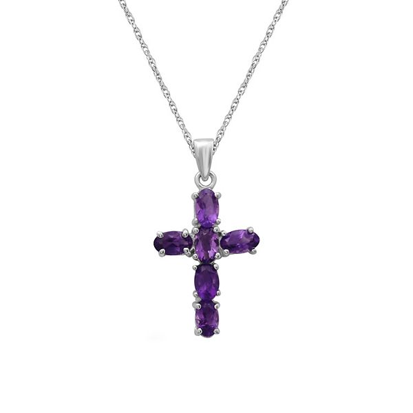Jewelexcess Sterling Silver Amethyst Cross Pendant Necklace