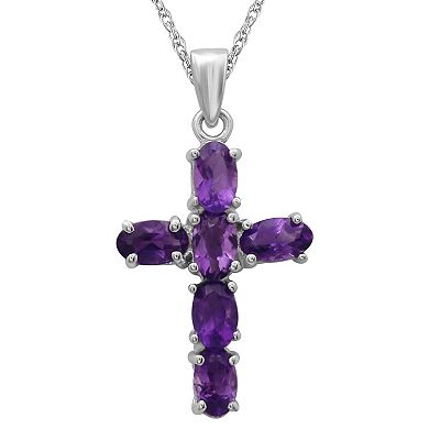Jewelexcess Sterling Silver Amethyst Cross Pendant Necklace