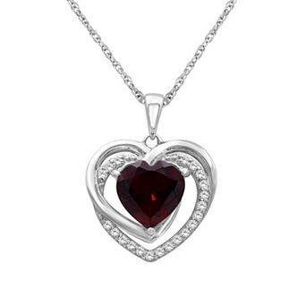 Jewelexcess Sterling Silver Garnet & 1/8 Carat T.W. Diamond Heart Pendant Necklace