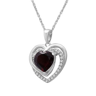 Jewelexcess Sterling Silver Garnet & 1/8 Carat T.W. Diamond Heart Pendant Necklace