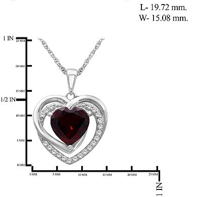 Jewelexcess Sterling Silver Garnet & 1/8 Carat T.W. Diamond Heart Pendant Necklace