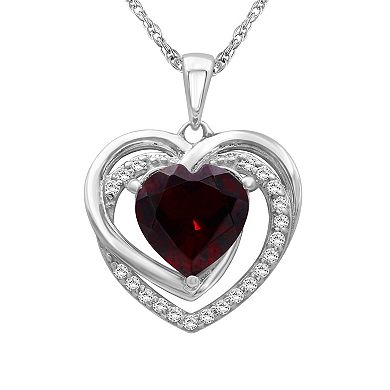 Jewelexcess Sterling Silver Garnet & 1/8 Carat T.W. Diamond Heart Pendant Necklace