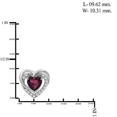 Jewelexcess Sterling Silver Garnet & 1/6 Carat T.W. Diamond Heart Stud Earrings