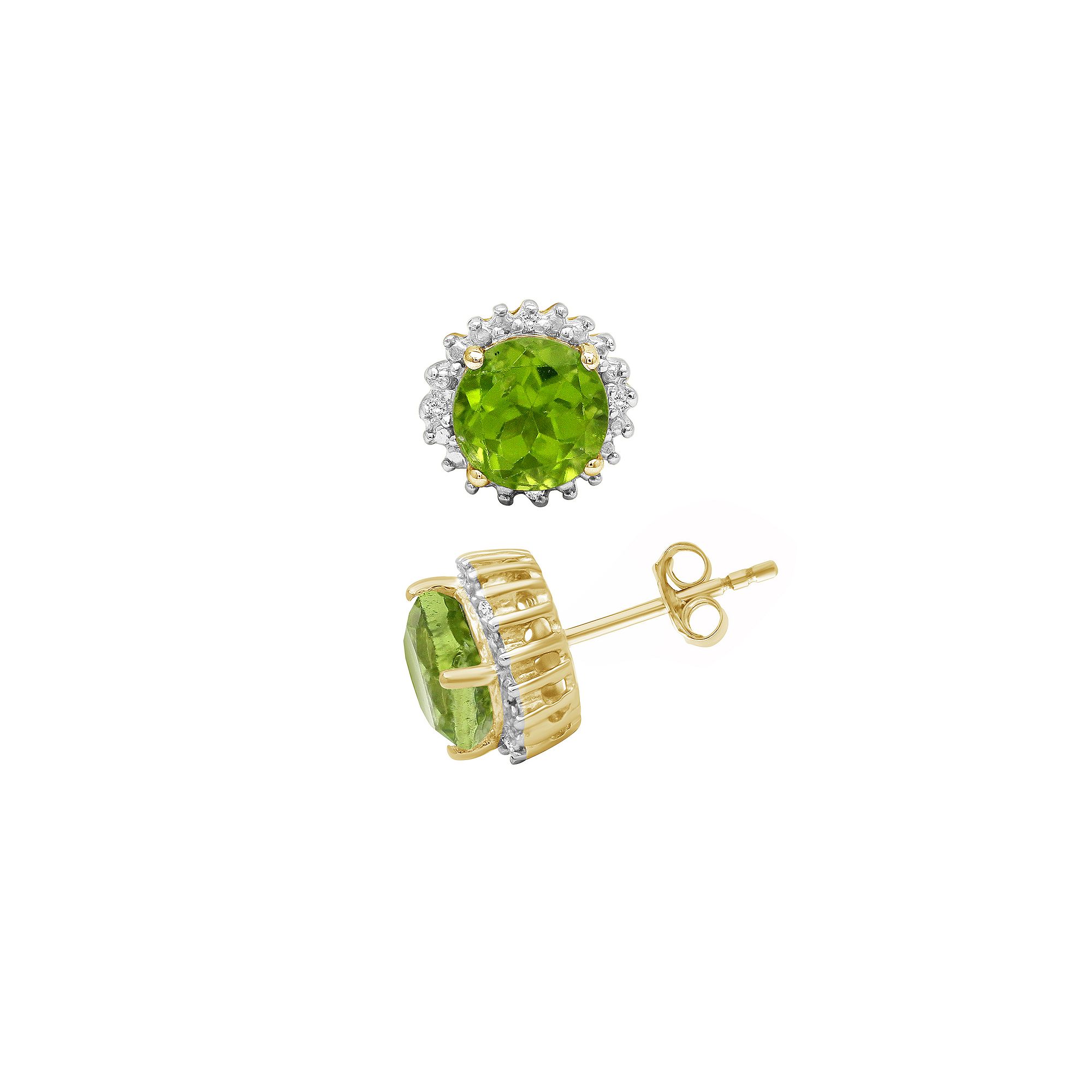 Jewelexcess 14k Gold Over Silver Peridot & Diamond Accent Halo Stud Earring