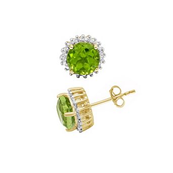Jewelexcess 14k Gold Over Silver Peridot & Diamond Accent Halo Stud Earrings