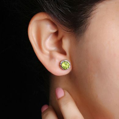 Jewelexcess 14k Gold Over Silver Peridot & Diamond Accent Halo Stud Earrings