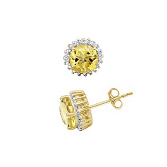 Jewelexcess 14k Gold Over Silver Citrine & Diamond Accent Earrings