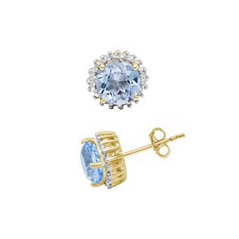 Jewelexcess 14k Gold Over Silver Sky Blue Topaz & Diamond Accent Earrings