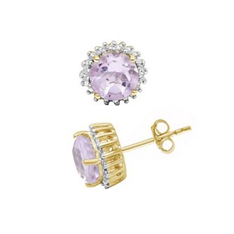 Jewelexcess 14k Gold Over Silver Amethyst & Diamond Accent Halo Earrings