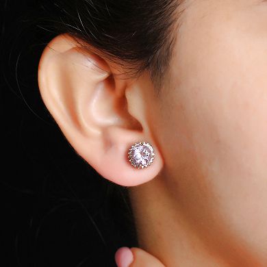 Jewelexcess 14k Gold Over Silver Amethyst & Diamond Accent Halo Earrings