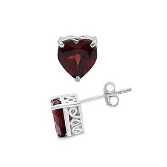 Jewelexcess Sterling Silver Garnet Heart Stud Earrings