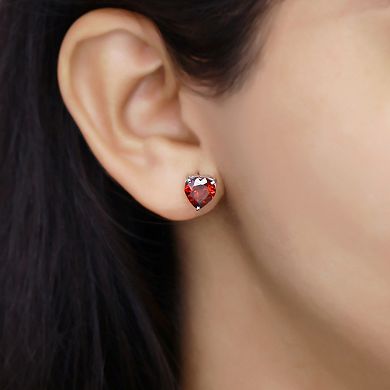Jewelexcess Sterling Silver Garnet Heart Stud Earrings