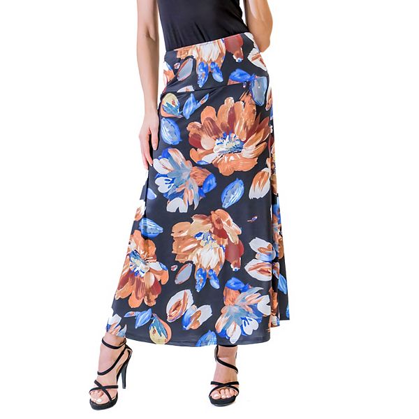 Women's 24Seven Comfort Apparel Elastic Waist Print Maxi Skirt